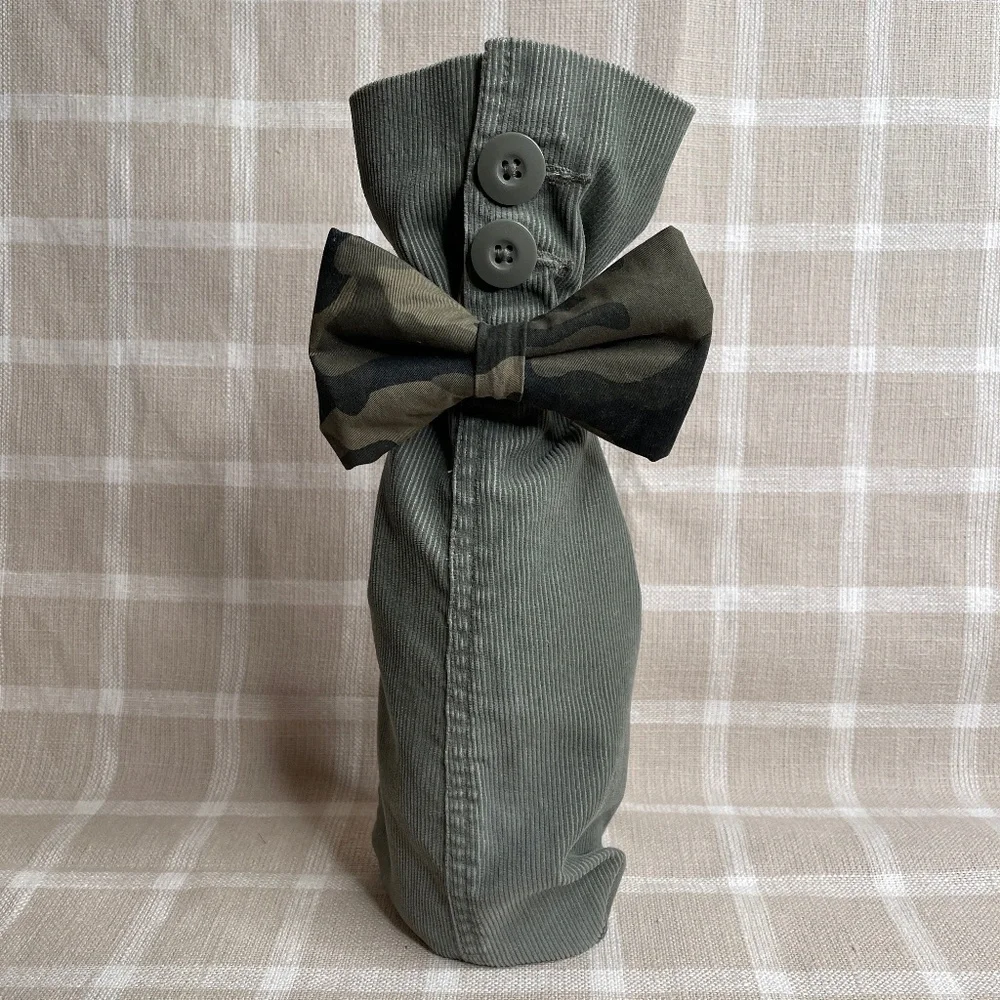 Handcrafted Wine or Liquor Bottle Gift Bag Made From Jacket and Tie Camo